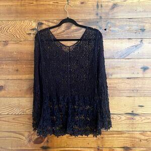 Black Crochet Open knit Tunic Top size Medium